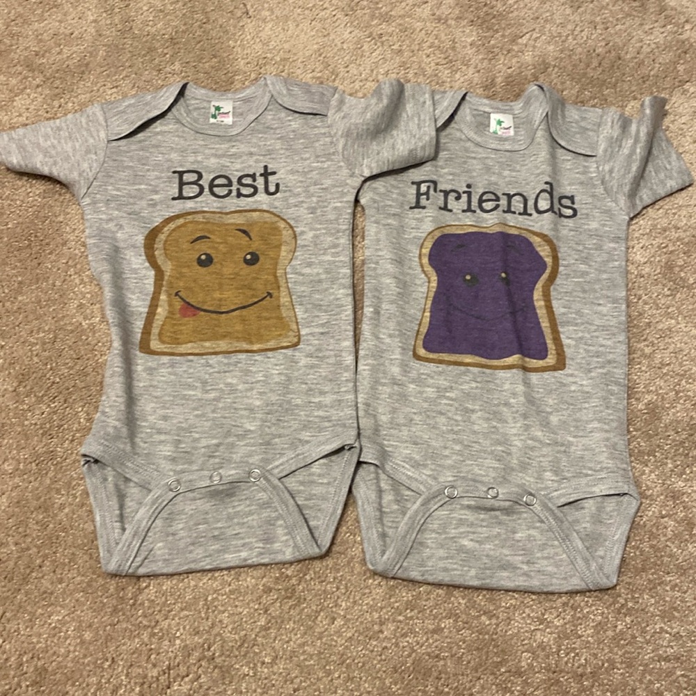 6-12 months Best Friends Peanut Butter and Jelly Onesies